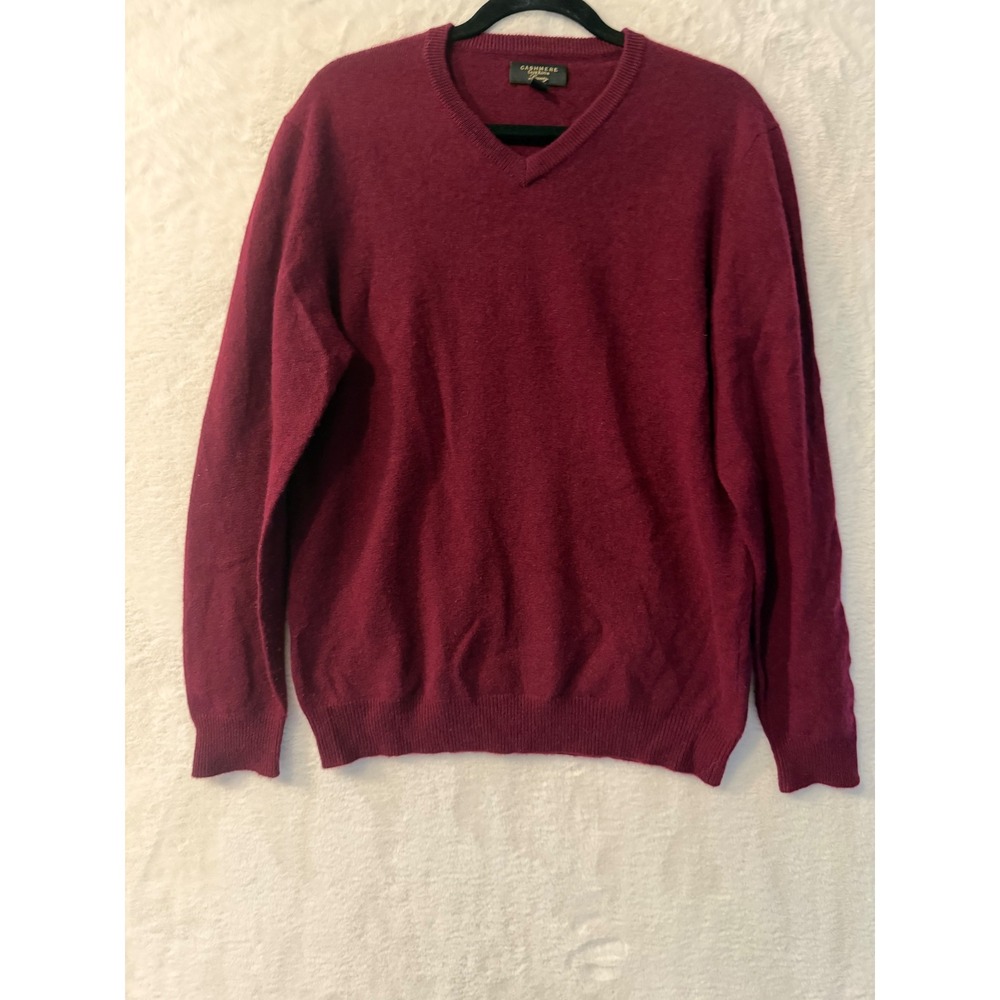 Club Room Cashmere Sweater Mens Medium Burgundy V-Neck Long Sleeve Knit Luxury‎
